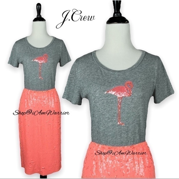 J.Crew sequin coral flamingo gray t-skirt *shop@iamwarrior - Picture 3 of 10